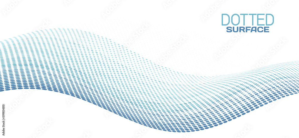 Poster dotted bluish wavy surface. vector graphics