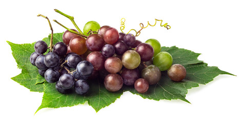Grapes and leaves isolated on white
