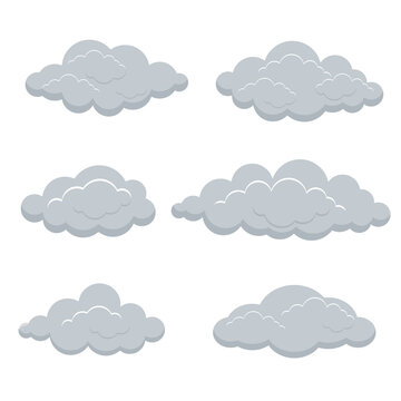 Gray clouds set isolated on a white background. Vector illustration.