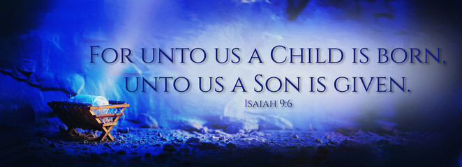 Christian Christmas and Easter concept. Birth, death, resurrection of Jesus Christ. Wooden manger,...