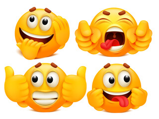 Emoticon collection. Set of four emoji cartoon characters in various emotions.