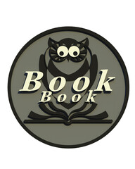 Bookshop Logo 3D flat illustration design. Includes owl as a symbol of wisdom and knowledge, book sign and 3D text in a circular black and white frame. Collection.