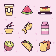 food icons bundle vector design