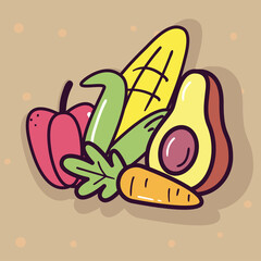 corn avocado pepper and carrot vector design