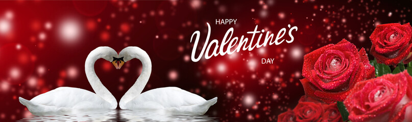 Fototapeta premium happy valentines day with beautiful flowers on colorful background