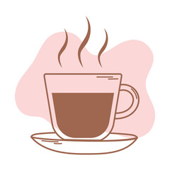 steaming cup of coffee on saucer icon line and fill