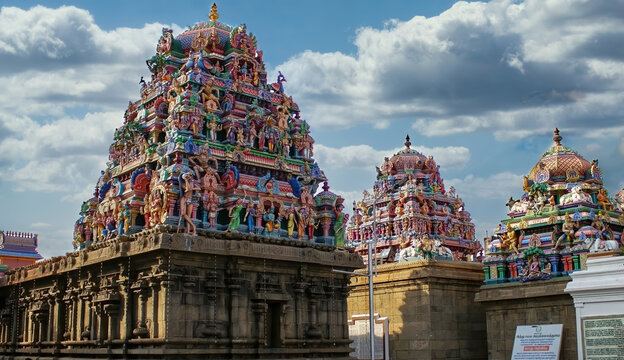Chennai, India - October 27, 2018: Kapaleeswarar temple is the chief landmark of Mylapore and one of the popular and prominent Hindu temples in South India.