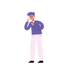 Vector illustration of sick man having dry cough on white