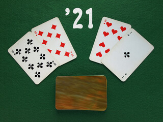 Christmas composition with playing cards