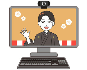 オンライン成人式　モニター　男性