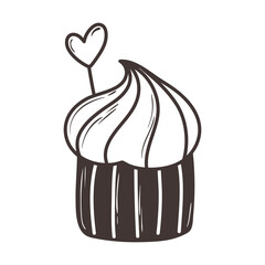 love cupcake with heart romantic doodle icon design