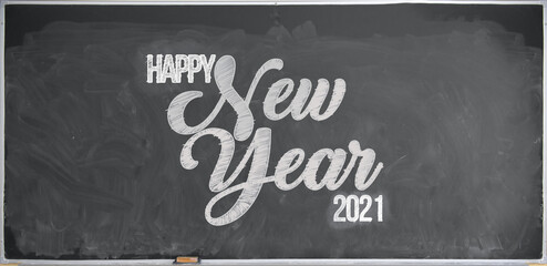 Happy New Year 2021 in chalk and blackboard