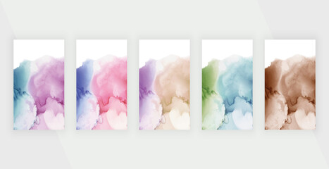 Colorful watercolor alcohol ink backgrounds for social media stories banners