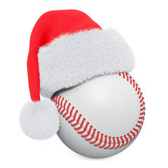 Baseball ball with Santa Claus red Christmas hat. 3D rendering
