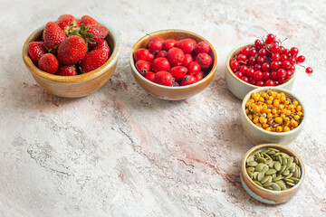 front view fresh red strawberries with other fruits on white background fruit berry tree