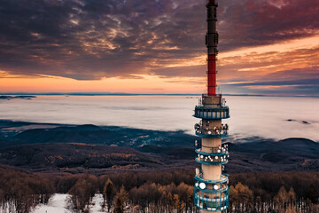 Hungary - Kekesteto in winter time with TV tower, this is the highest point in Hungary