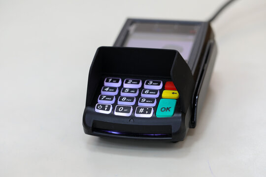 Credit card reader or POS terminal. Payment terminal.