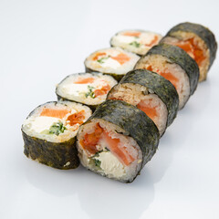 Japanese cuisine. Sushi roll on white background.
