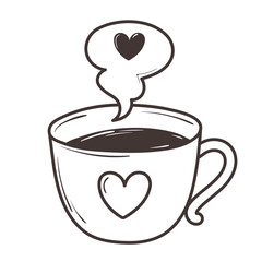 coffee cup love romantic heart doodle icon design