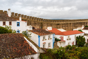 view of the picturesque village of Obidos in central Portugal