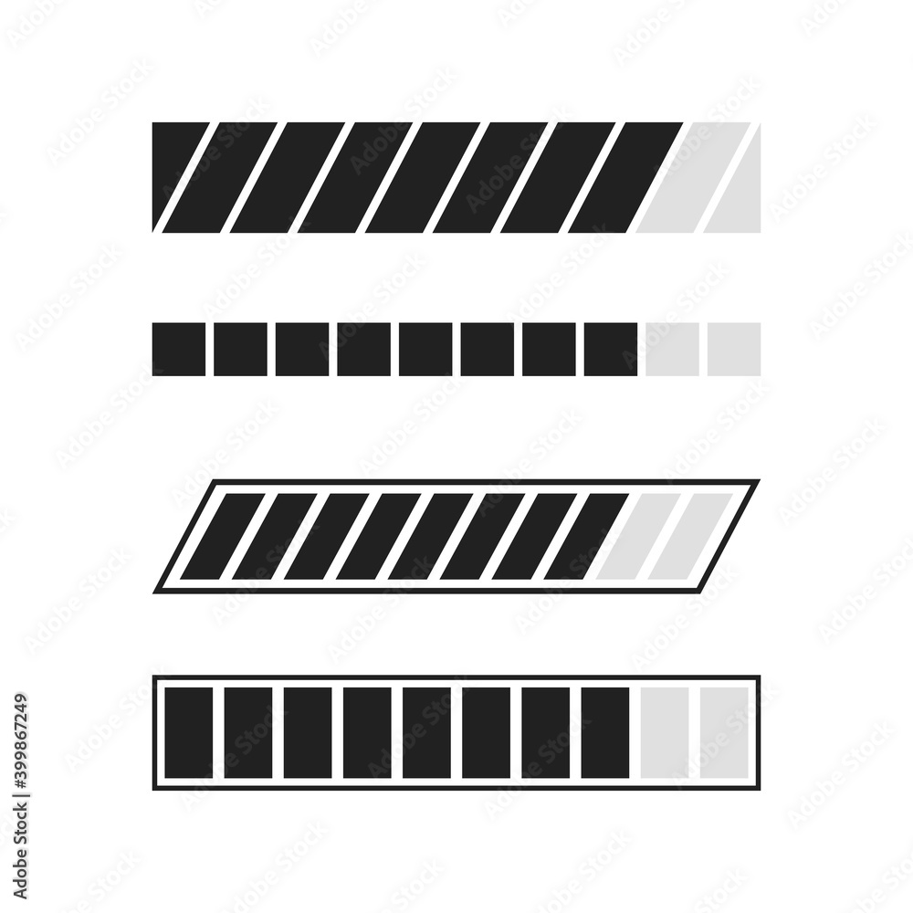 Poster loading process icons set. download and upload indicator sign, waiting symbols. vector illustration