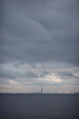 beautiful sky with clouds by the water