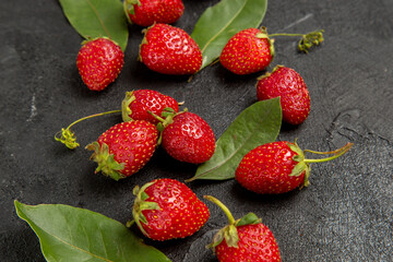 front view fresh red strawberries on dark floor berry ripe fruit color