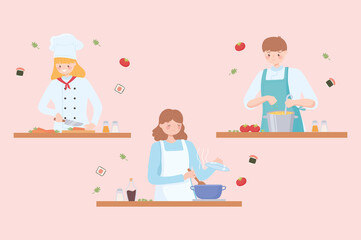 professional chefs, man and woman chef in restaurant or home