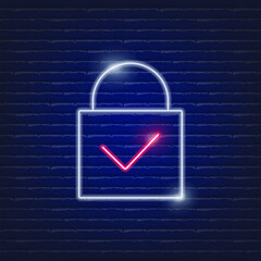 Lock neon sign. Data protection concept. Vector illustration for web design.