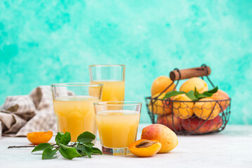 Apricot juice in glass. Healthy drink