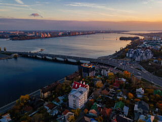 Evening autumn Voronezh, Chernavsky bridge, aerial view