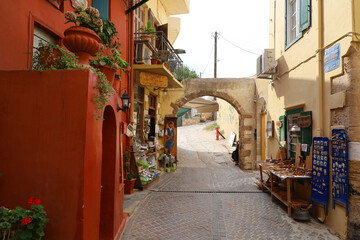 Shopping street of Chania in Crete, Greece