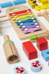 Colorful wooden children's blocks. Eco friendly, sustainable toys.