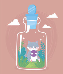 jar terrarium cat playing with ball plants decoration cartoon