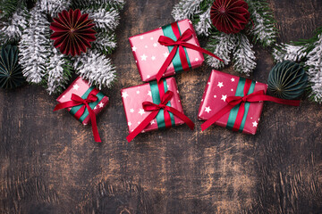 Christmas gift boxes in red paper