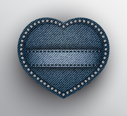 blue denim heart with stitched stripe and silver sequins