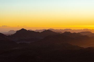 Amazing Sunrise at Sinai Mountain, Beautiful dawn in Egypt, Beautiful view from the mountain