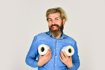 Ready for any event. toilet paper shortage in coronavirus panic. fear of pandemic outbreak closing...