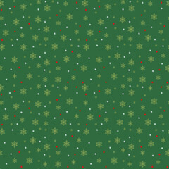 Bright green snowflakes on dark green background, Seamless pattern for wallpaper, wrapping, scrapbooking