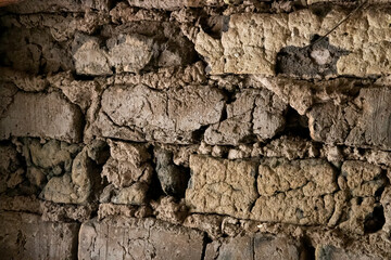 Detail of Mud and Clay Brick Wall in Old Homestead