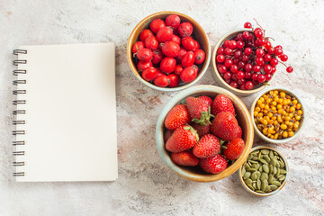 top view fresh fruits different berries on a white background fruit berry fresh taste