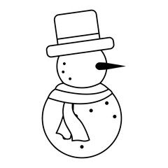 Isolated christmas snowman cartoon with a hat and a scarf. Vector illustration