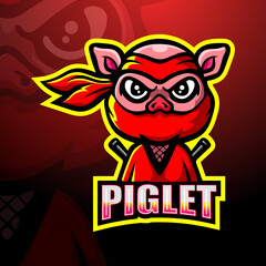 Ninja piglet mascot esport logo design