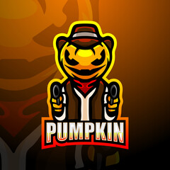 Spooky gunner pumpkin mascot esport logo design