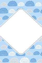 北欧風　抽象模様のフレーム・ポストカードテンプレート（青）