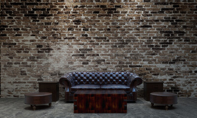 Modern loft living room and mock up style interior design and brick wall texture background 