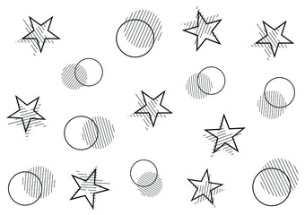 Abstract background with star and circle shapes. Striped star and circle. Vector illustration.