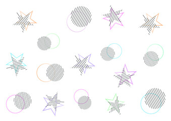 Star and circle pattern background created with simple shapes. Vector striped star and circle. Gradient colored shapes.