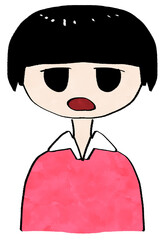 ビックリしているおかっぱ頭のピンク色の服の子供