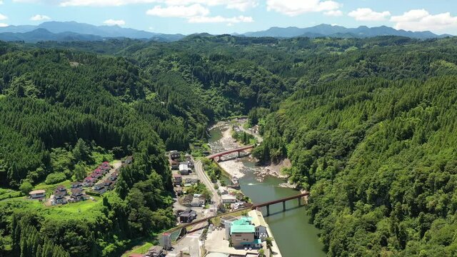 大分県 日田市 天ヶ瀬 ドローン 2020年8月撮影 水害 災害 橋脚 事故 晴天 自然
